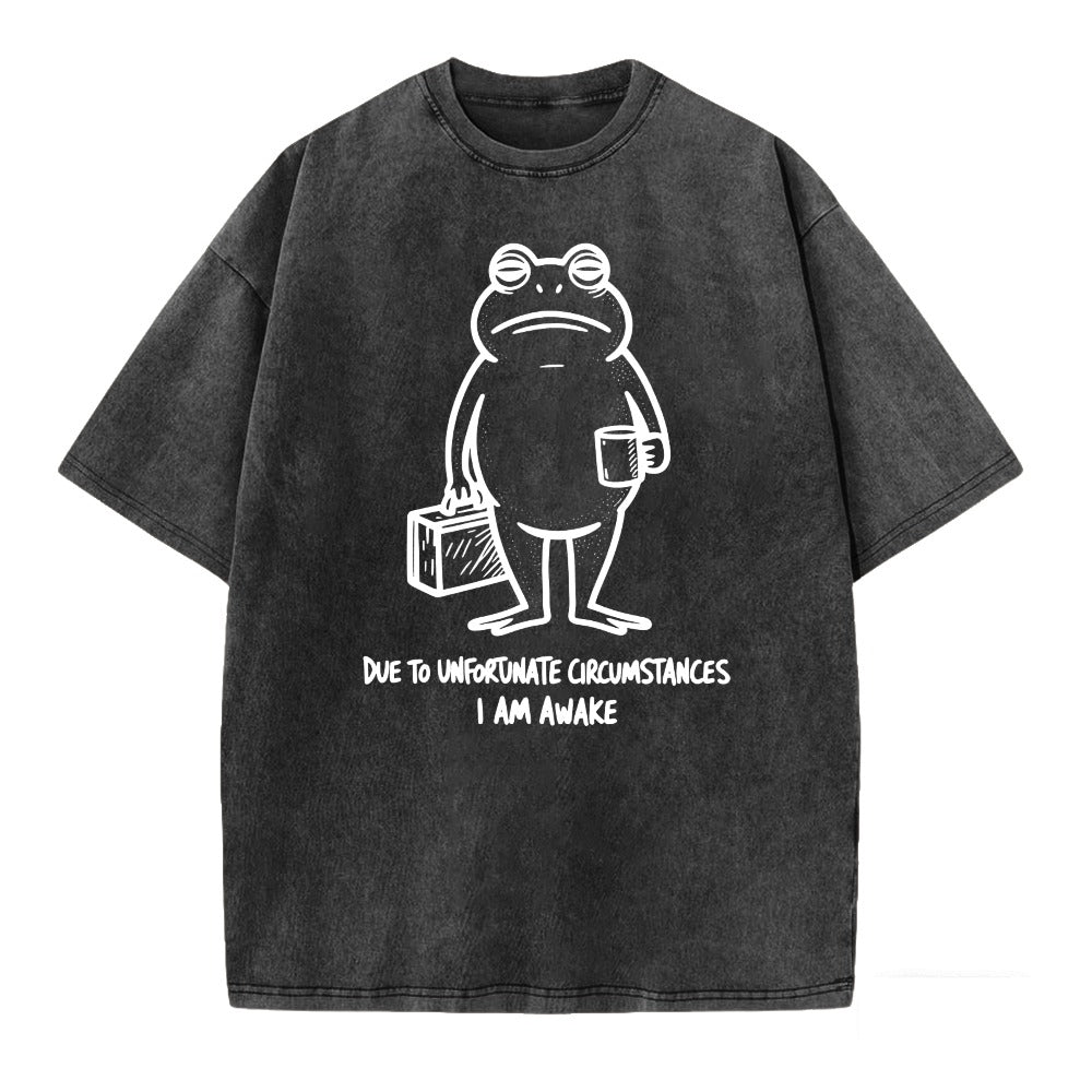 Funny Frog Illustration Washed T-shirt