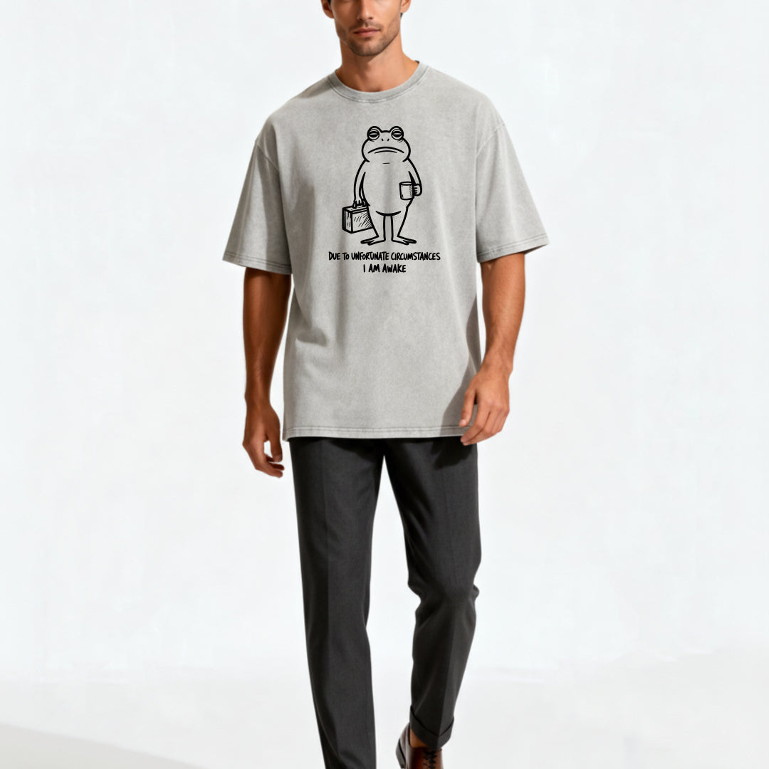 Funny Frog Illustration Washed T-shirt