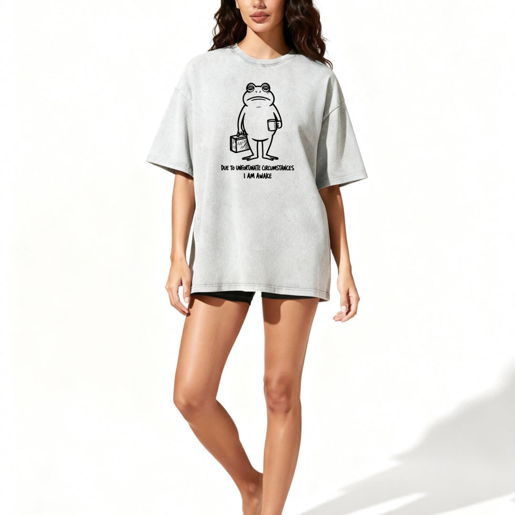 Funny Frog Illustration Washed T-shirt
