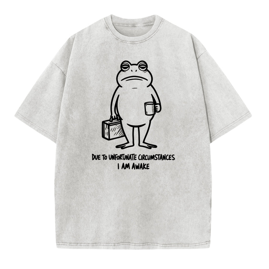 Funny Frog Illustration Washed T-shirt