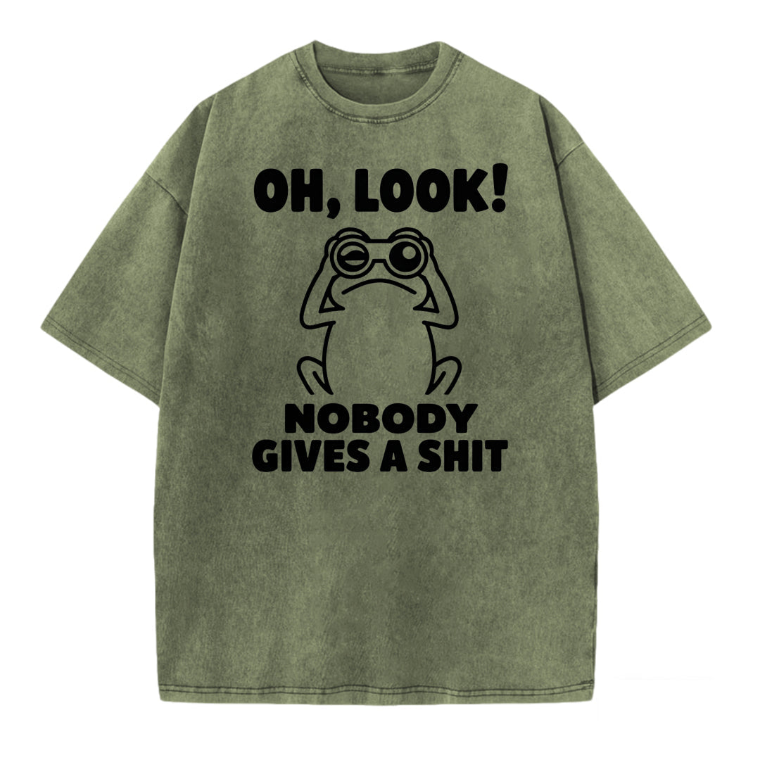 Funny Frog Graphic Printed Washed T-shirt