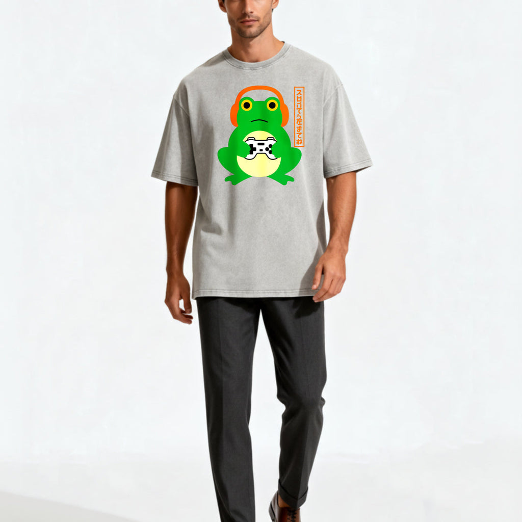 Japanese Graphic Gamer Frog Acid Washed T-Shirt