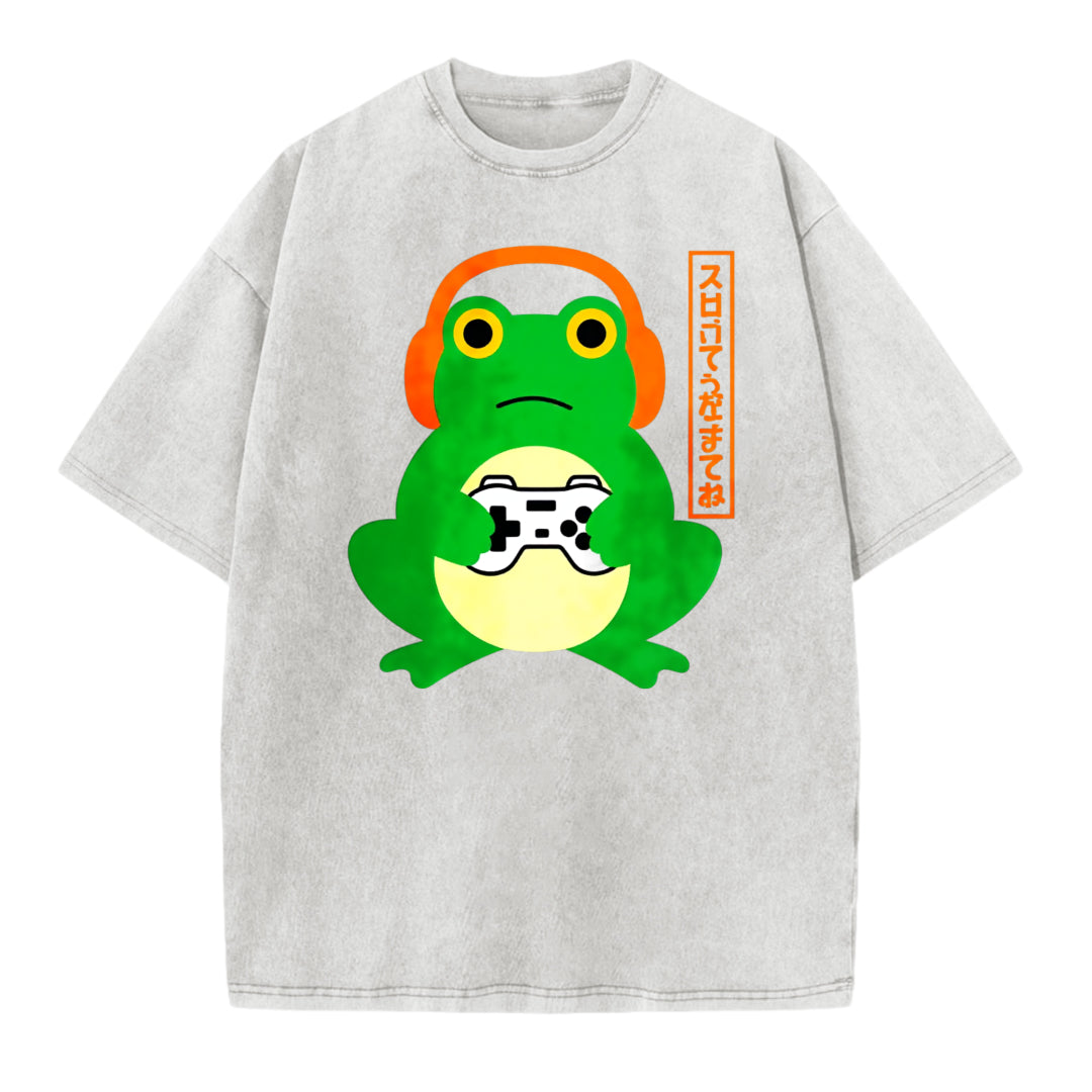 Japanese Graphic Gamer Frog Acid Washed T-Shirt